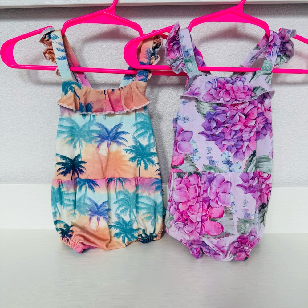 3-6 Months Bums & Roses Bamboo Ruffle Bottom Rompers 2 Pieces Like New